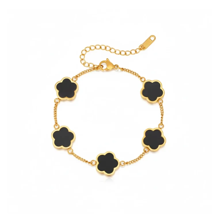 Gold onyx clover bracelet