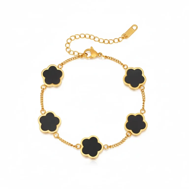 Gold onyx clover bracelet