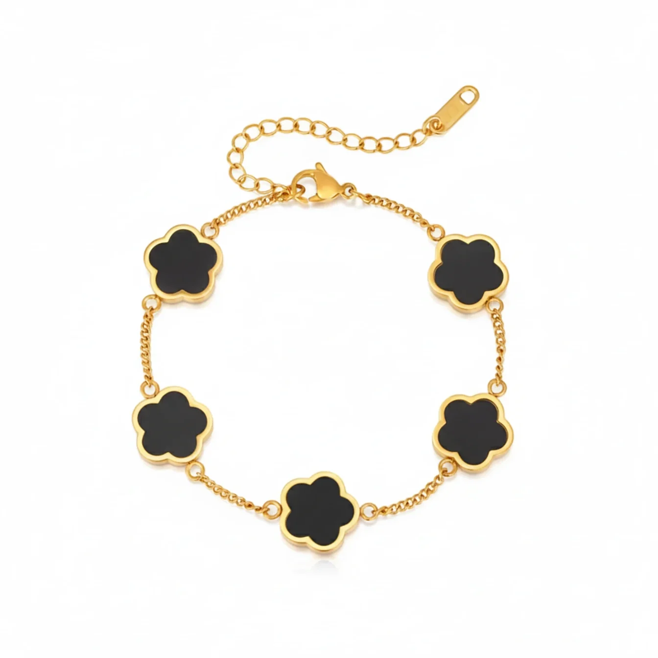 Gold onyx clover bracelet