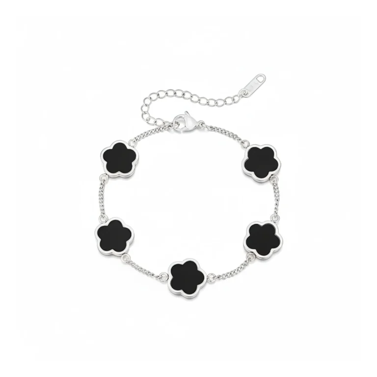 silver onyx clover bracelet