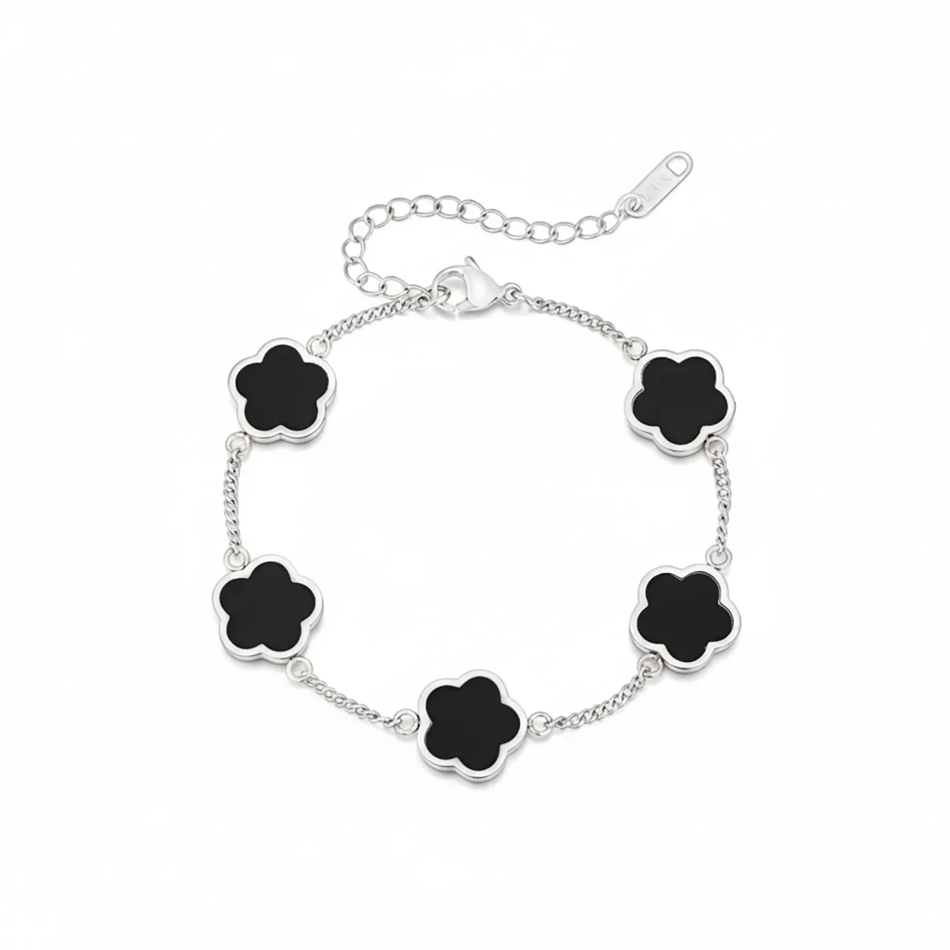 silver onyx clover bracelet