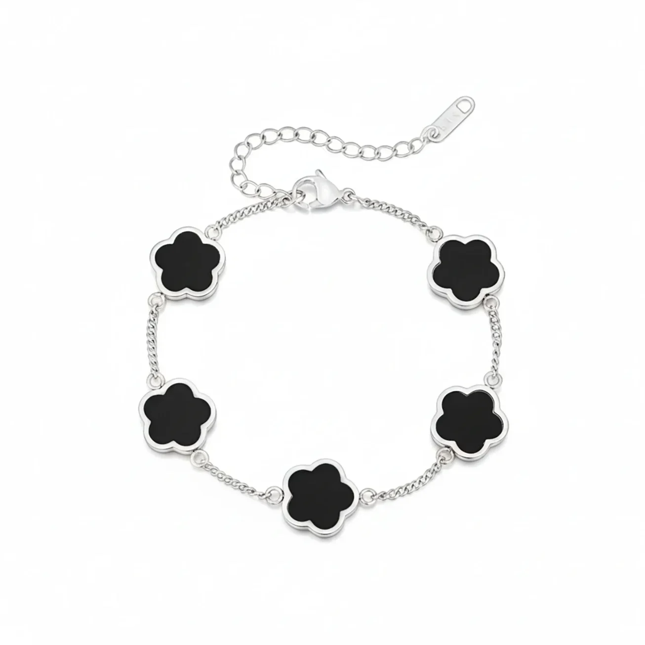 silver onyx clover bracelet