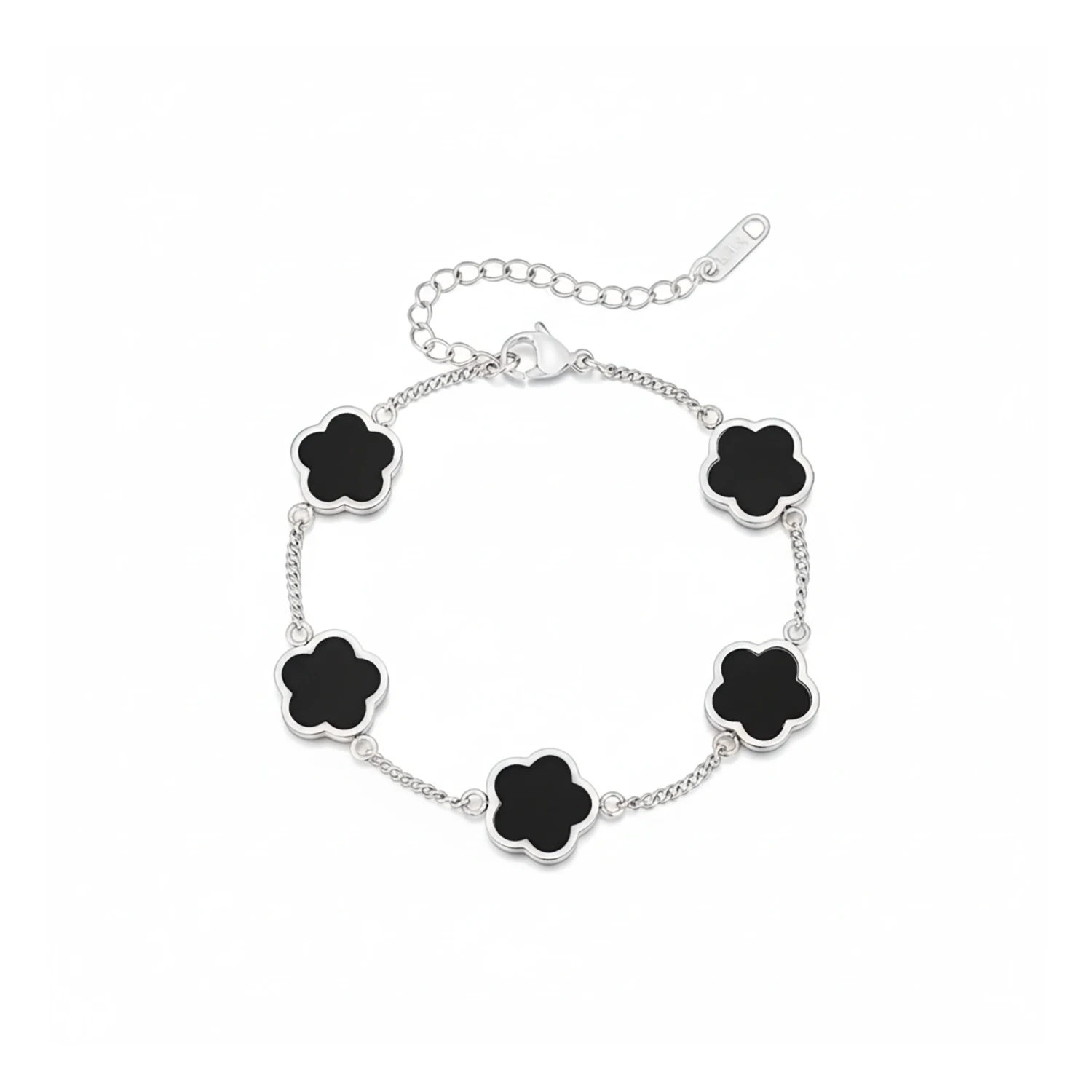silver onyx clover bracelet