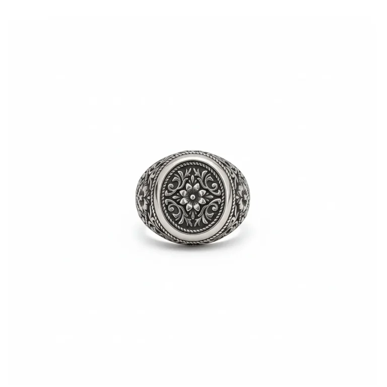 Silver Florentine Rosette Signet ring