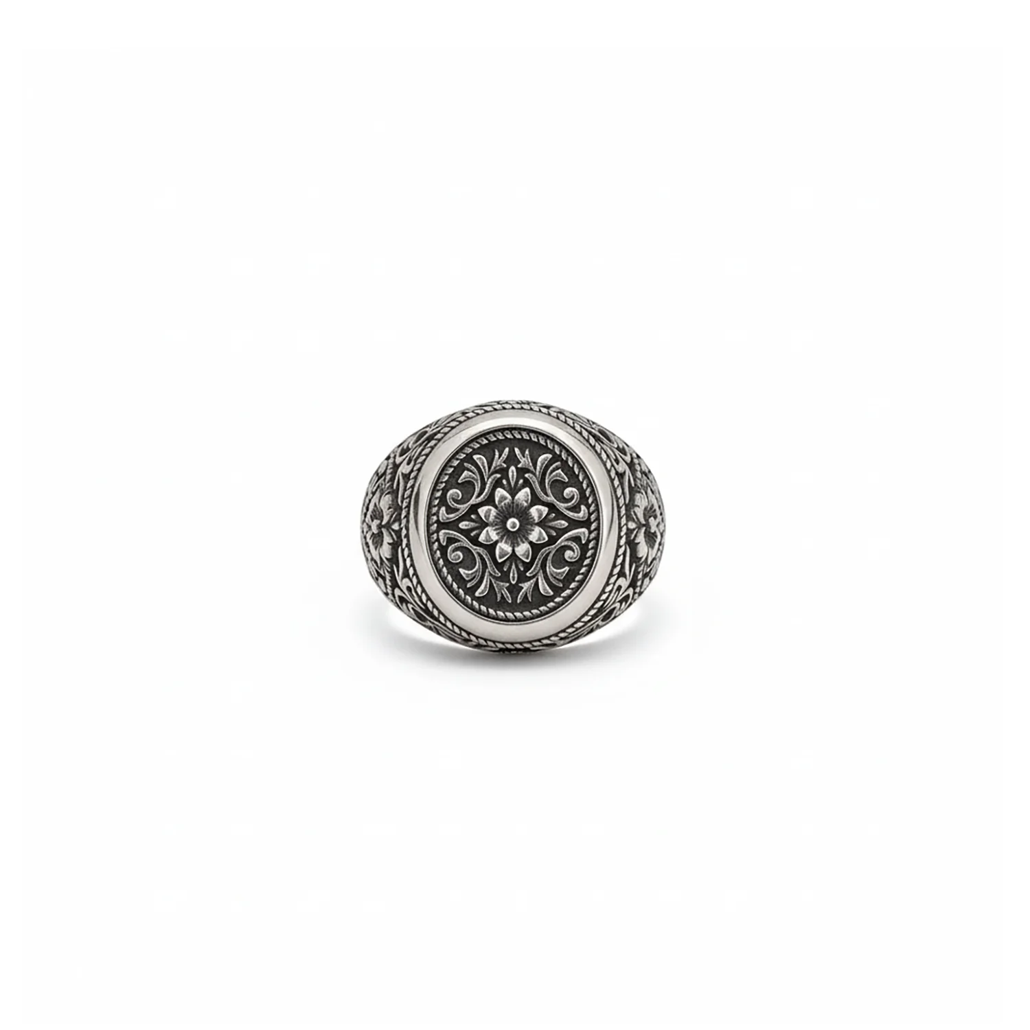Silver Florentine Rosette Signet ring
