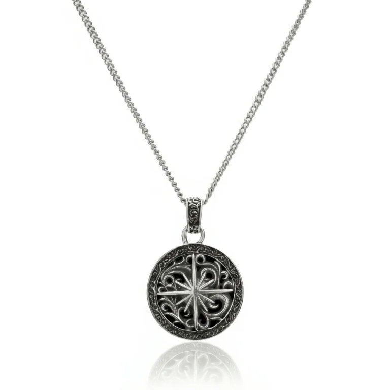 ancient silver compass necklace pendant