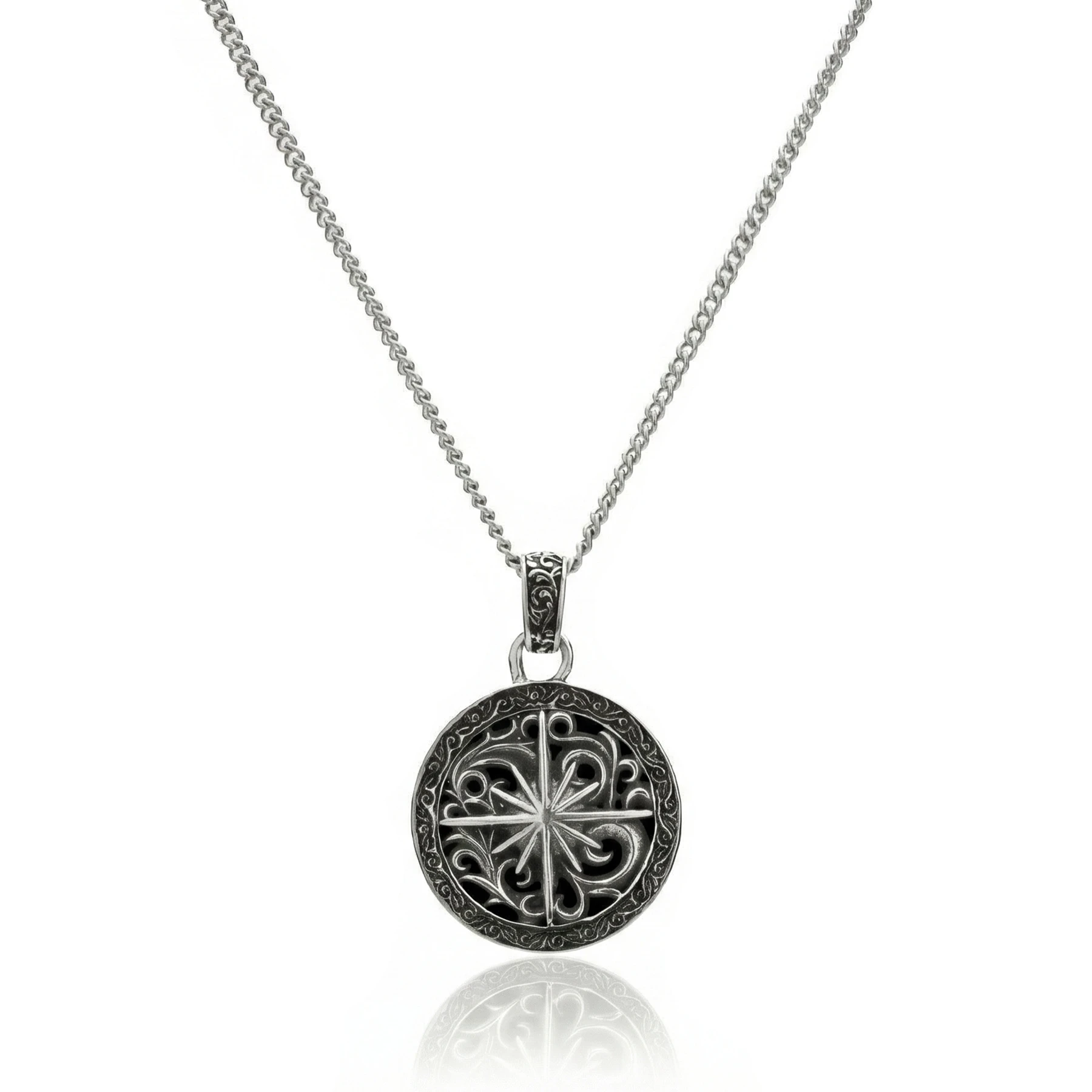 ancient silver compass necklace pendant
