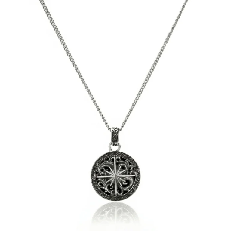 ancient silver compass necklace pendant