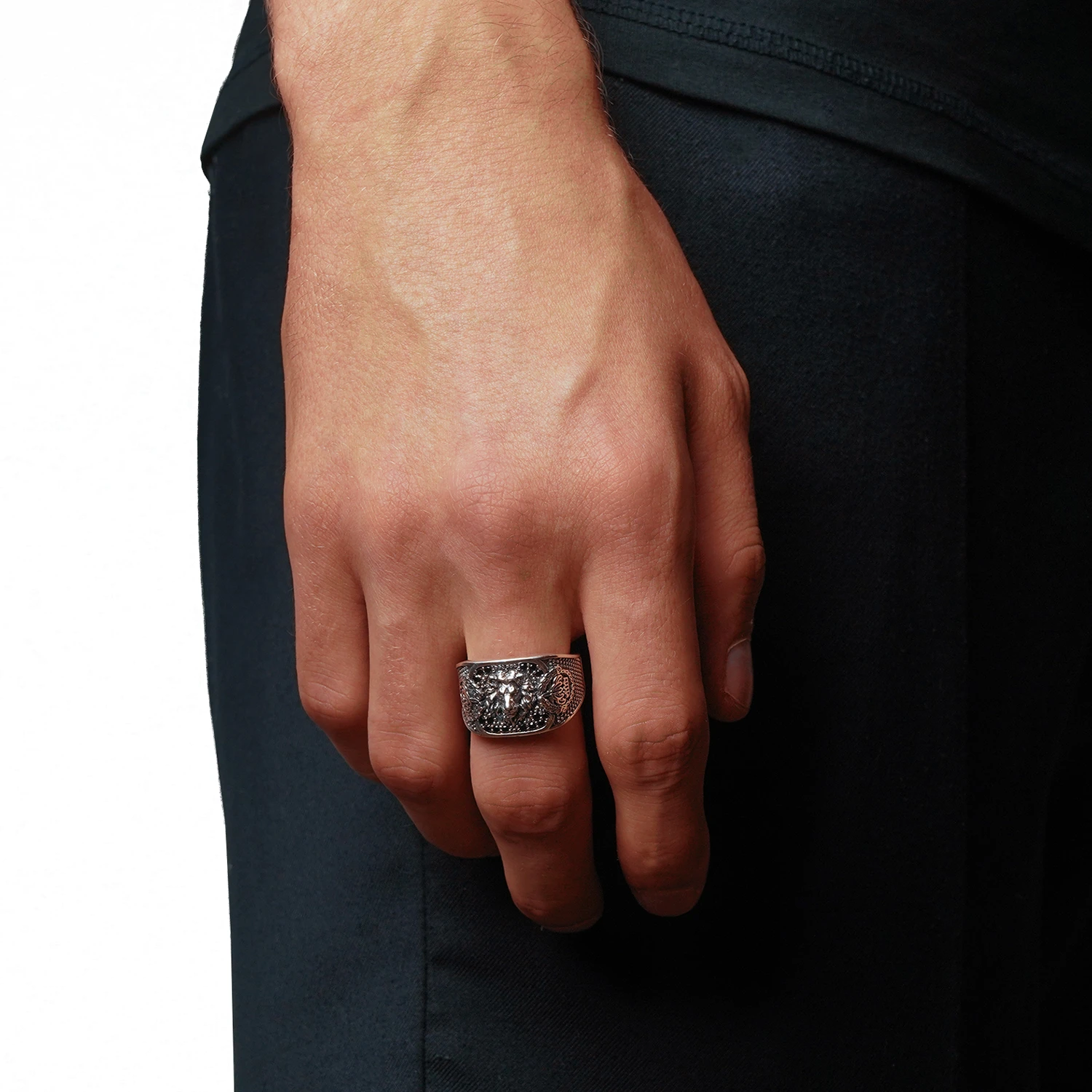 lion signet ring silver