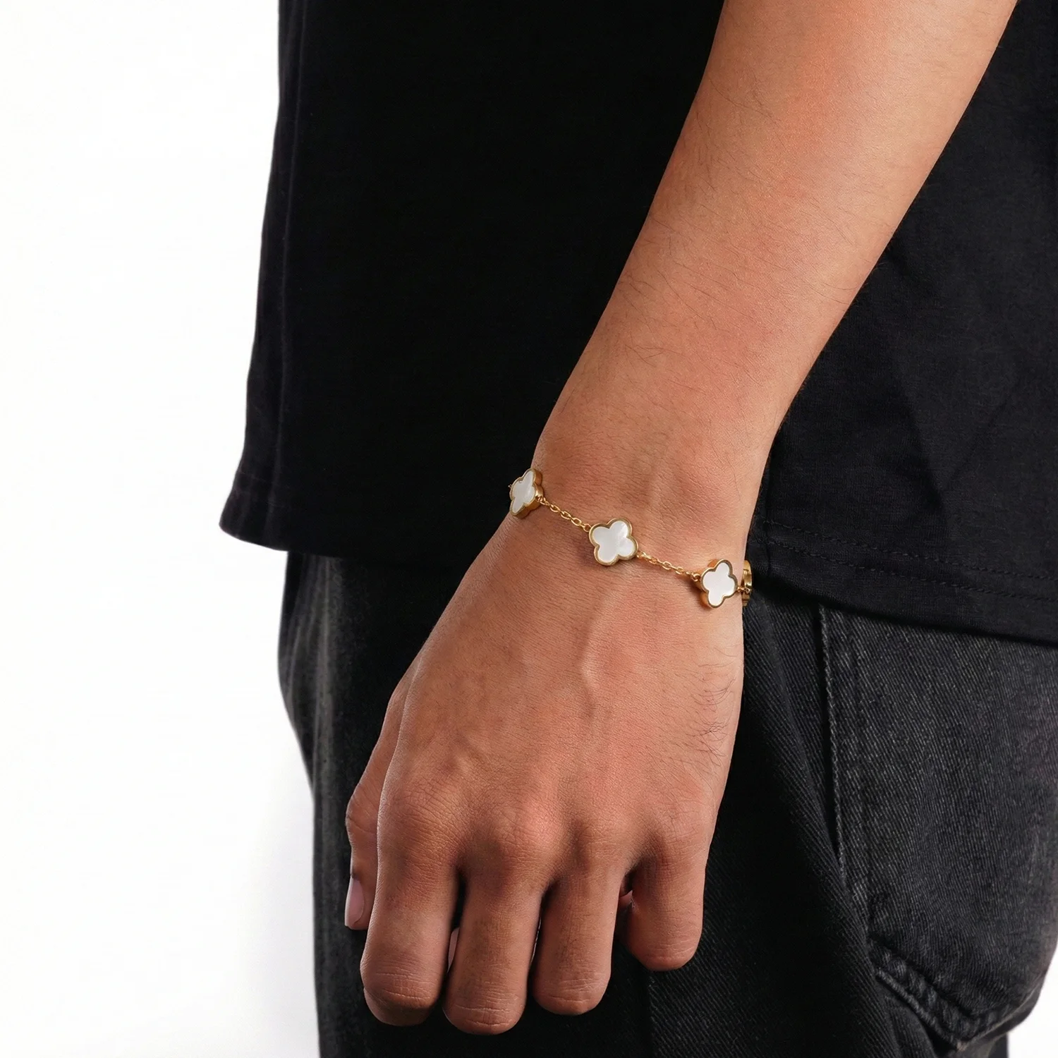 mens pearl clover bracelet