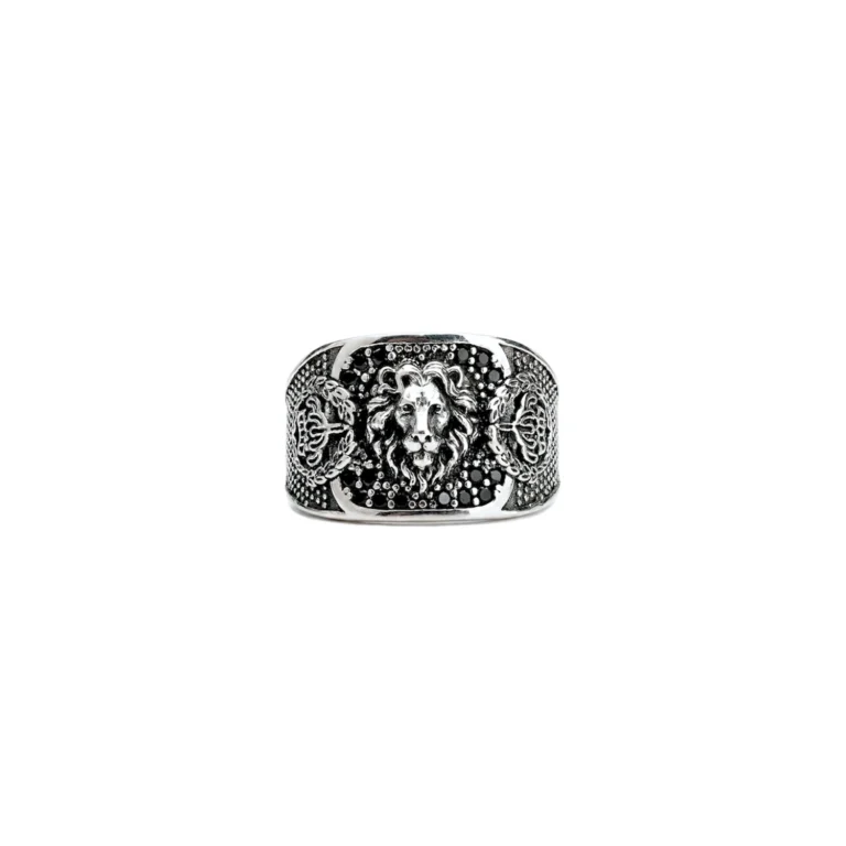 silver lion signet ring for men