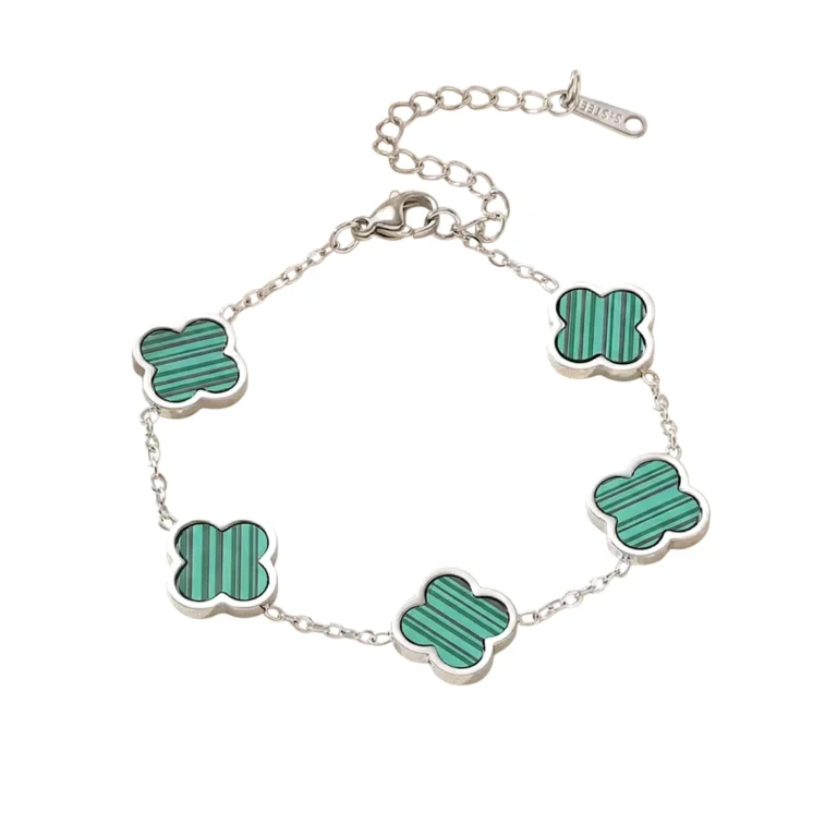 silver malachite clover bracelet for men
