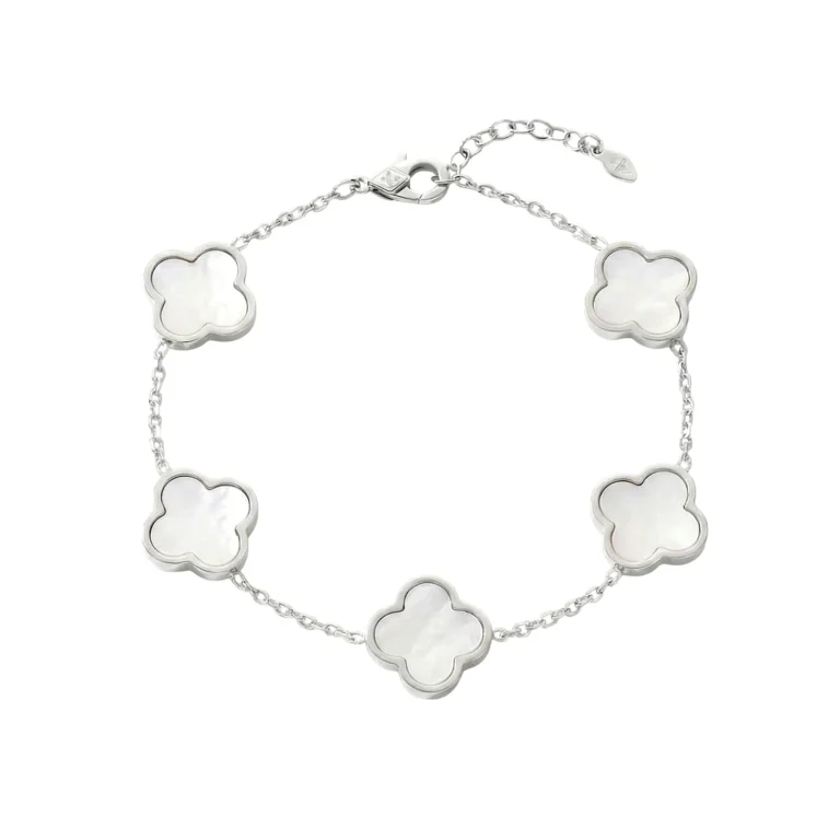 silver pearl clover bracelet