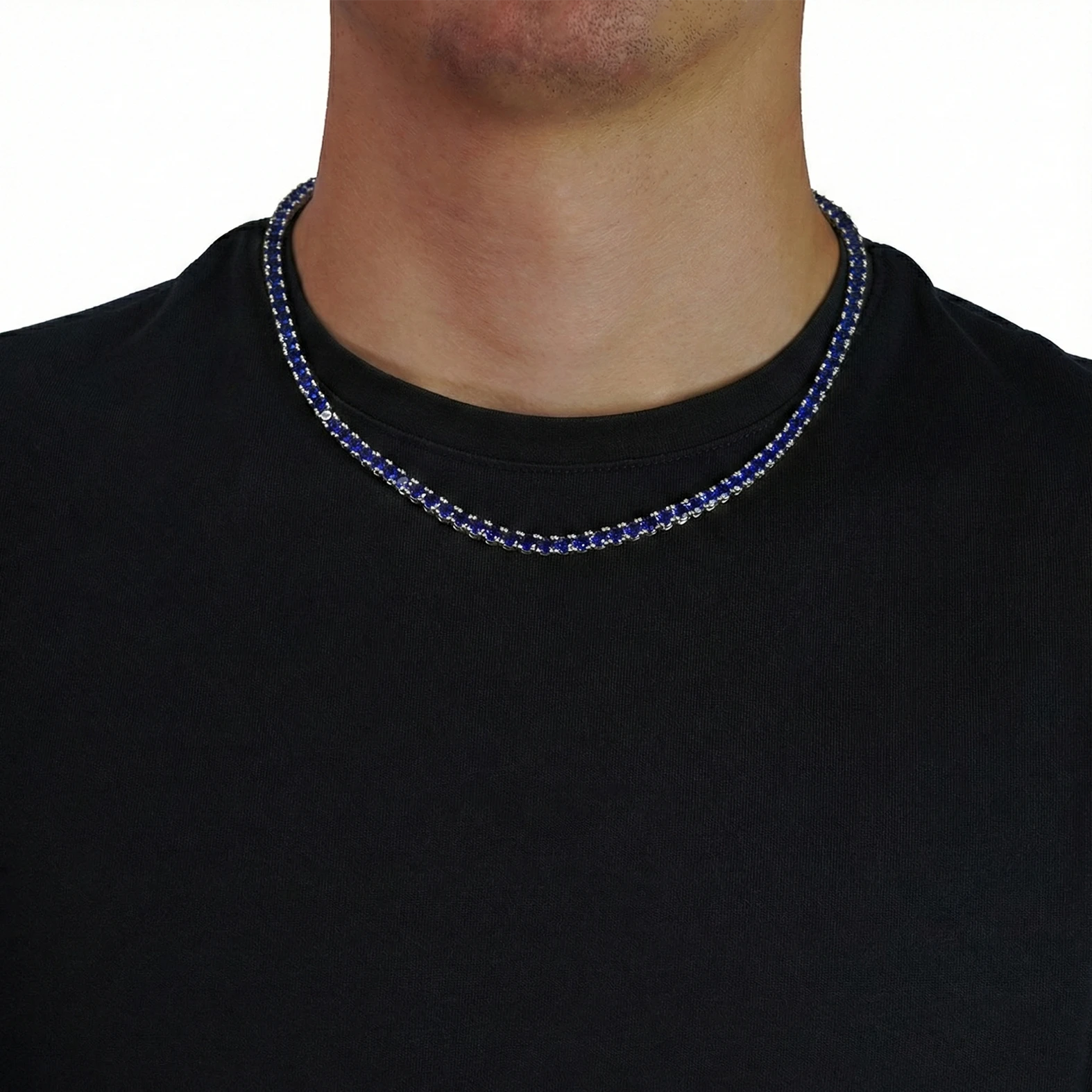 silver blue tennis chain