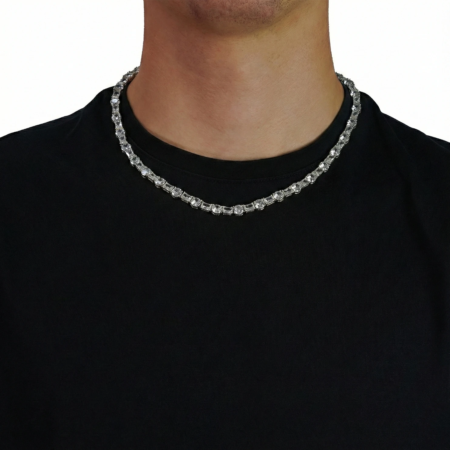 silver emerald cut chain for men