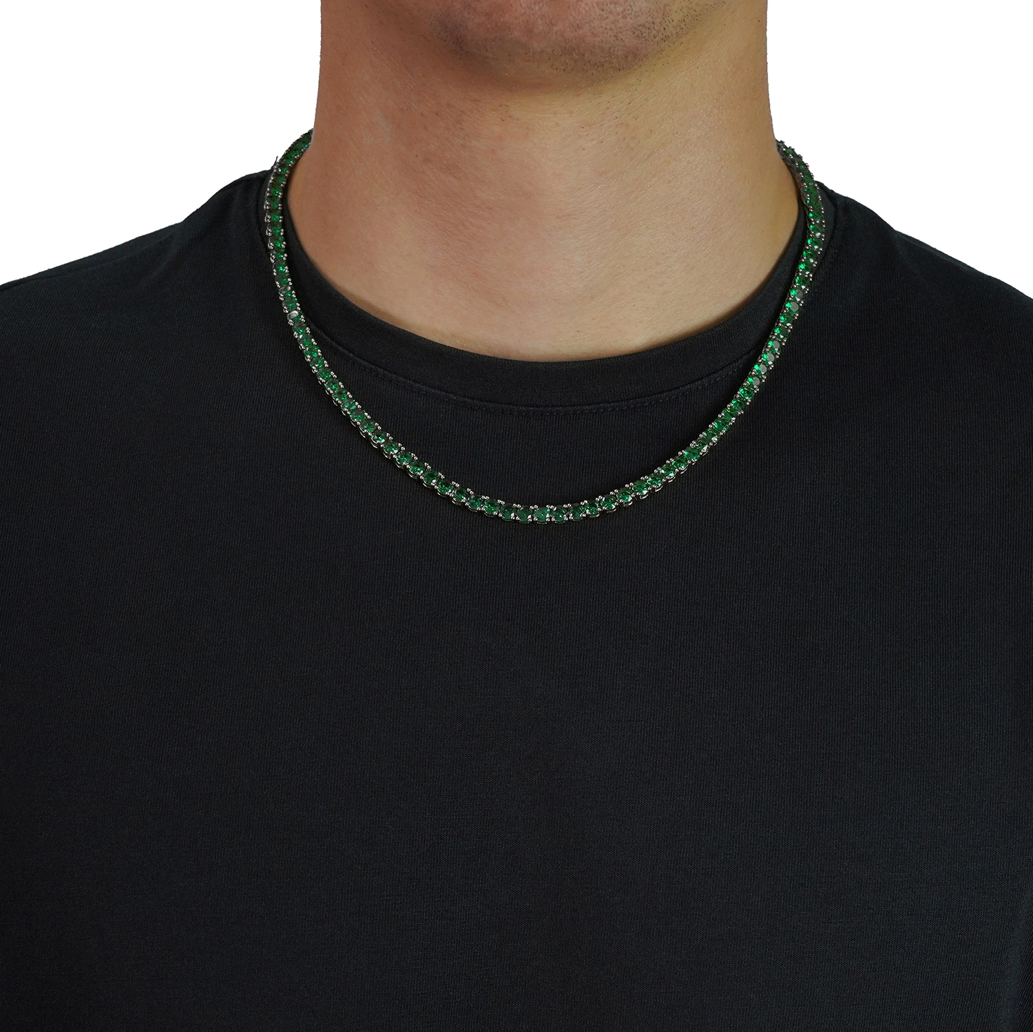silver green tennis chain for men