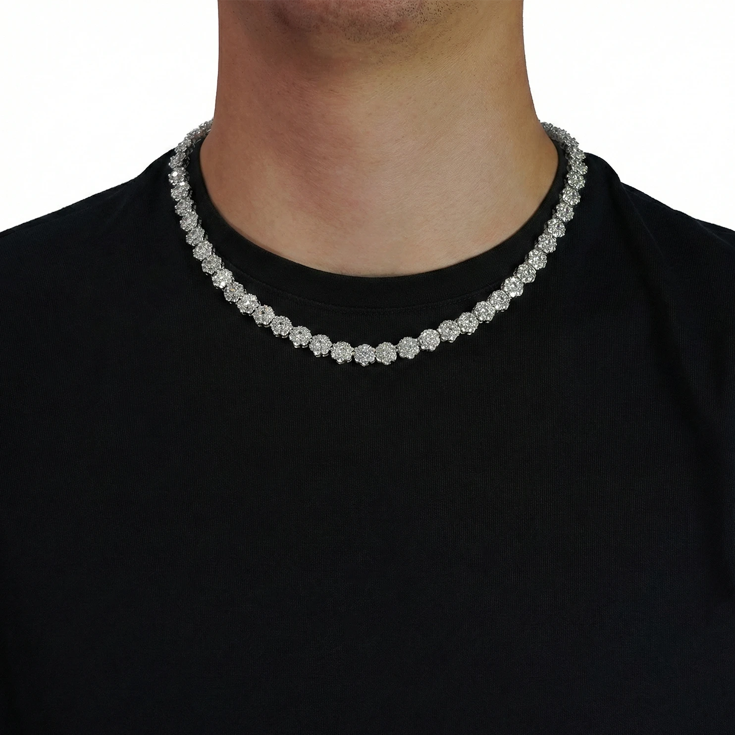 silver flower cluster chain
