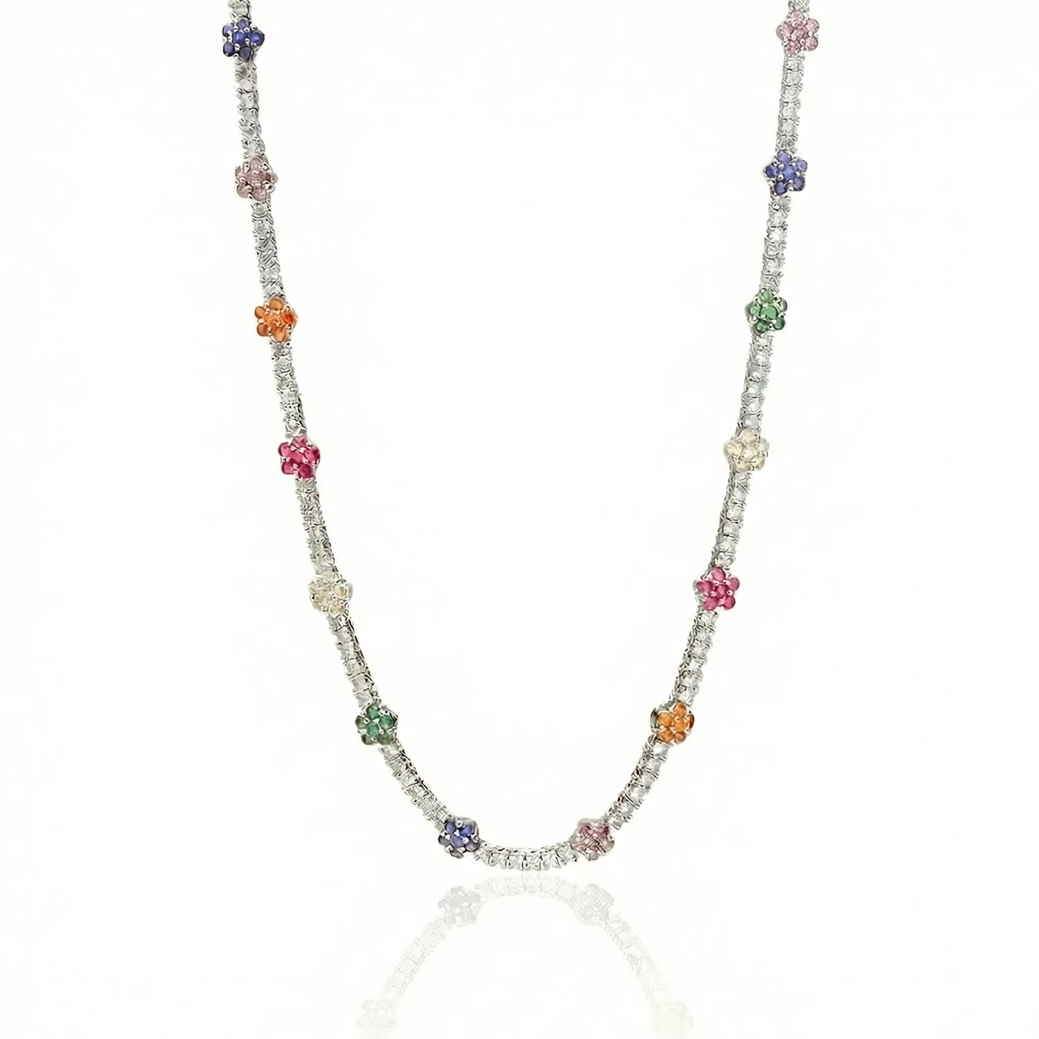 silver floral link necklace chain