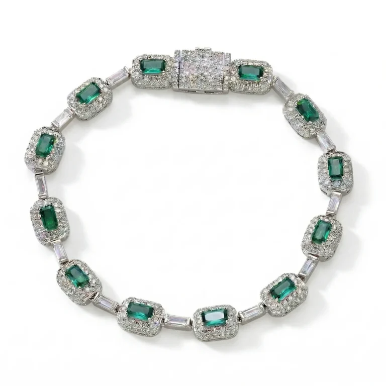 silver Emerald bracelet for men