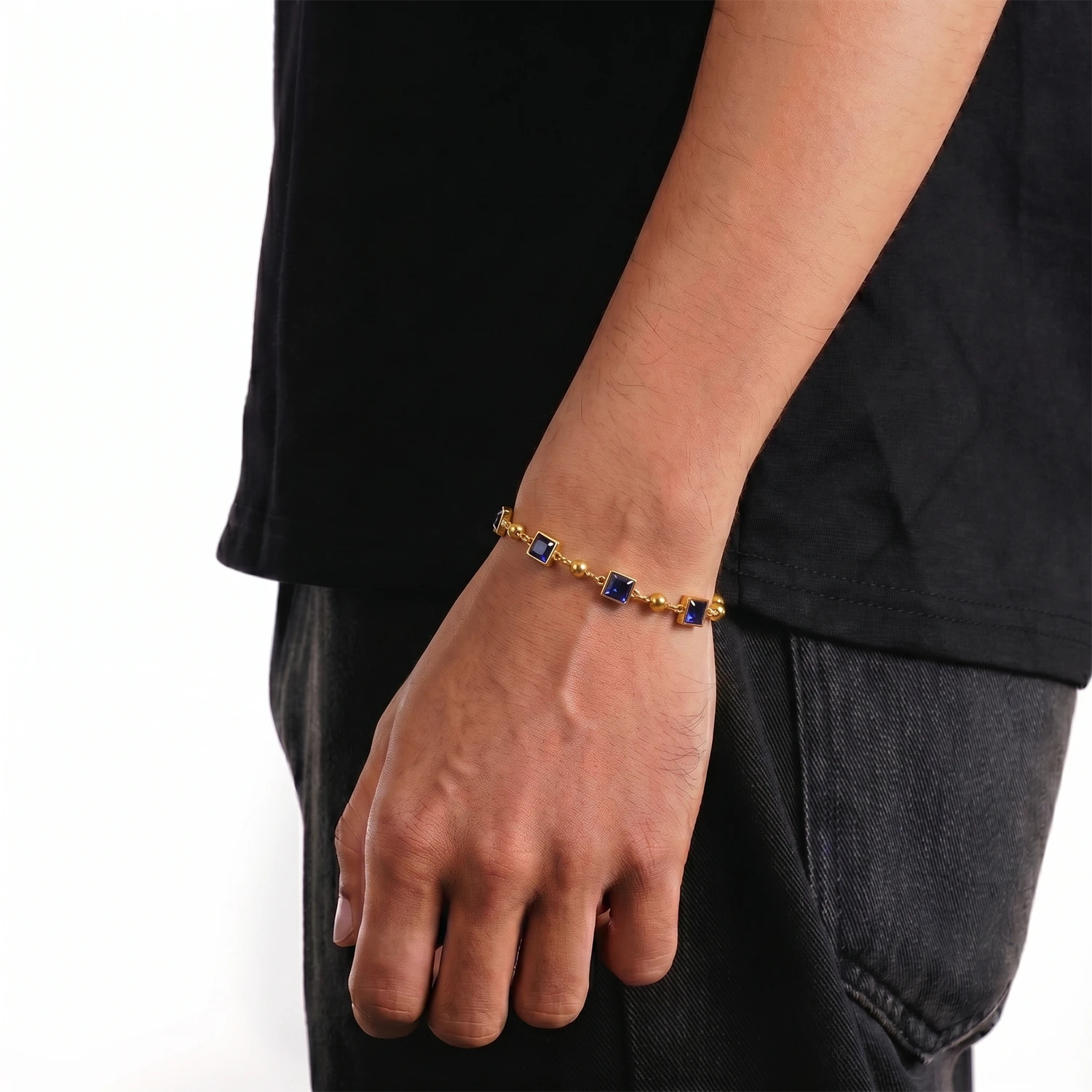 gold blue gemstone bracelet