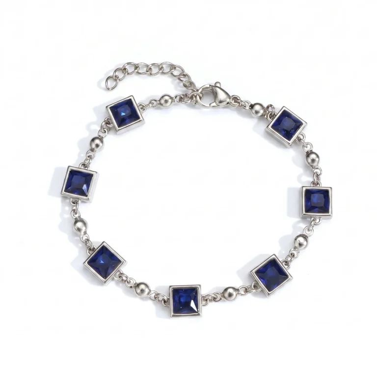 mens silver blue gemstone bracelet