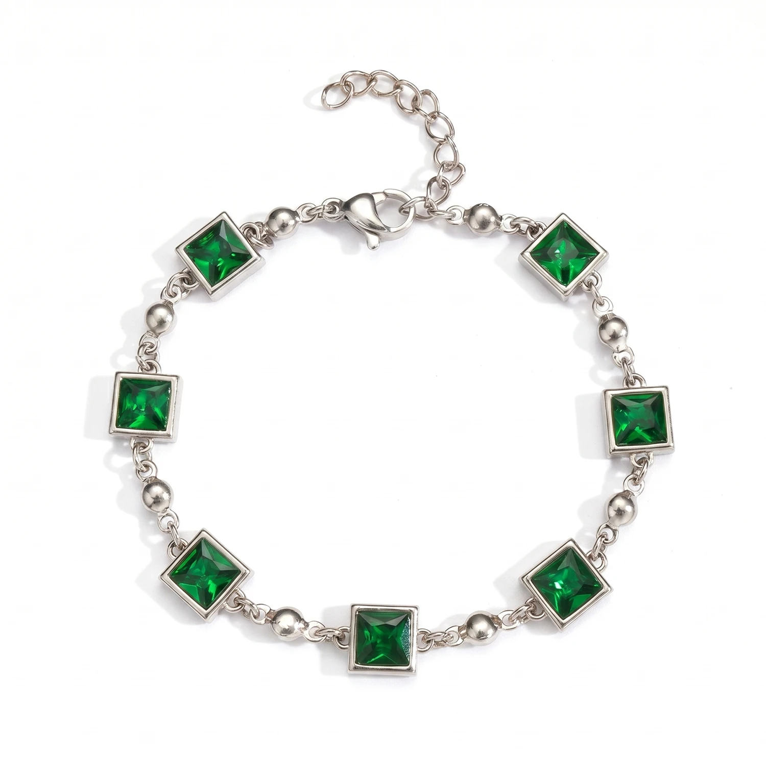 mens silver green gemstone bracelet