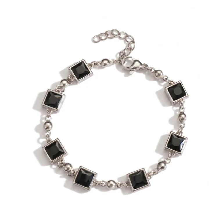 silver black gemstone bracelet