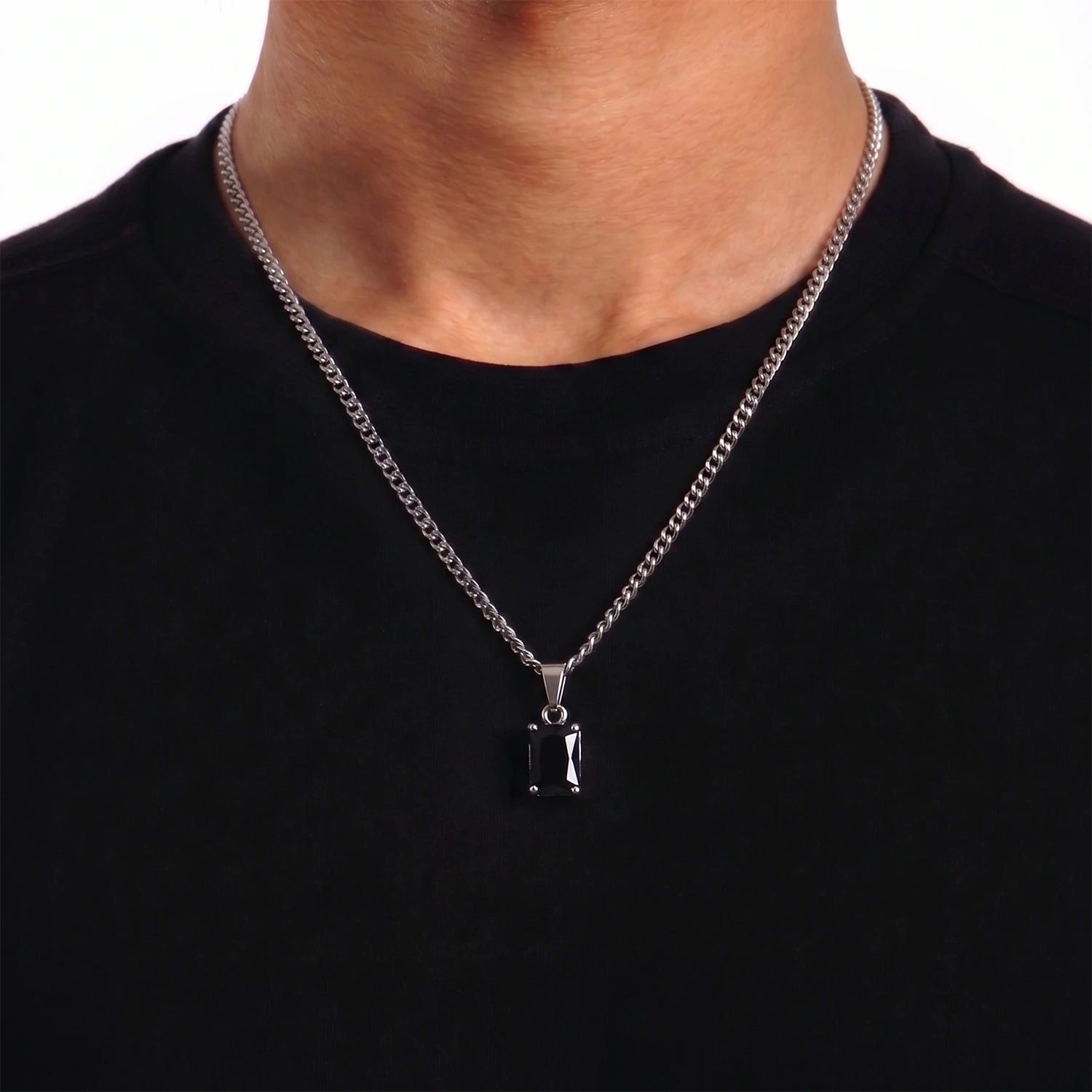 silver onyx necklace for men
