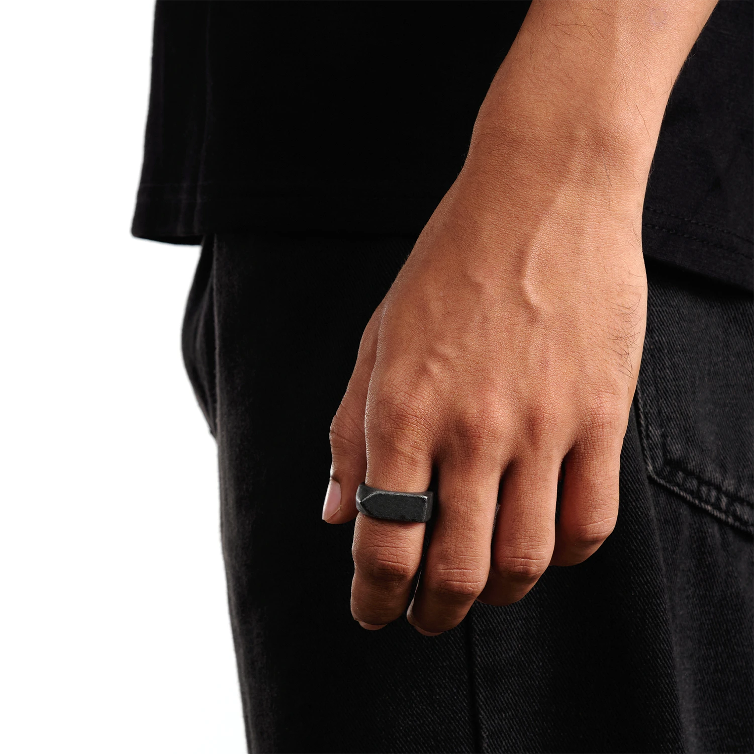 black geometric ring for men