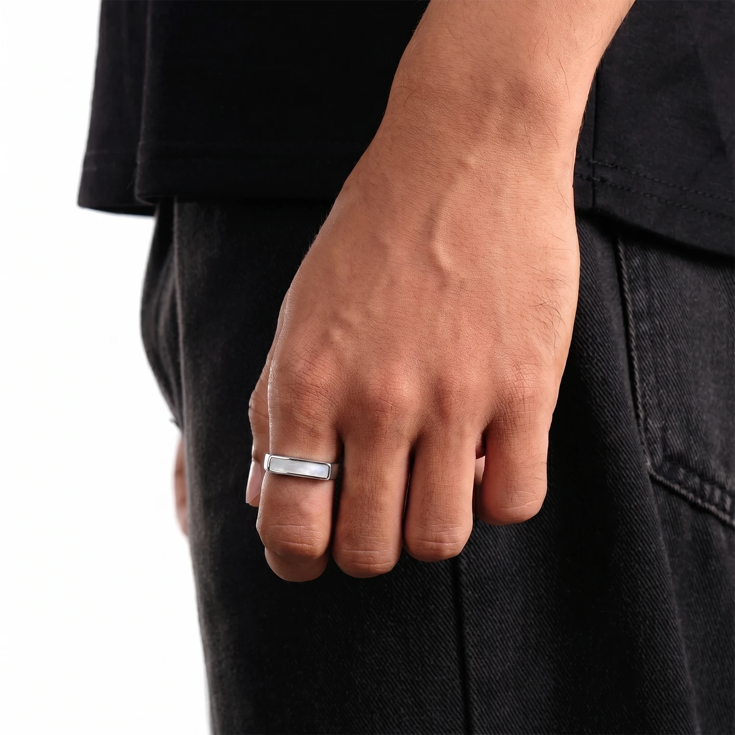 pearl ring for men silver