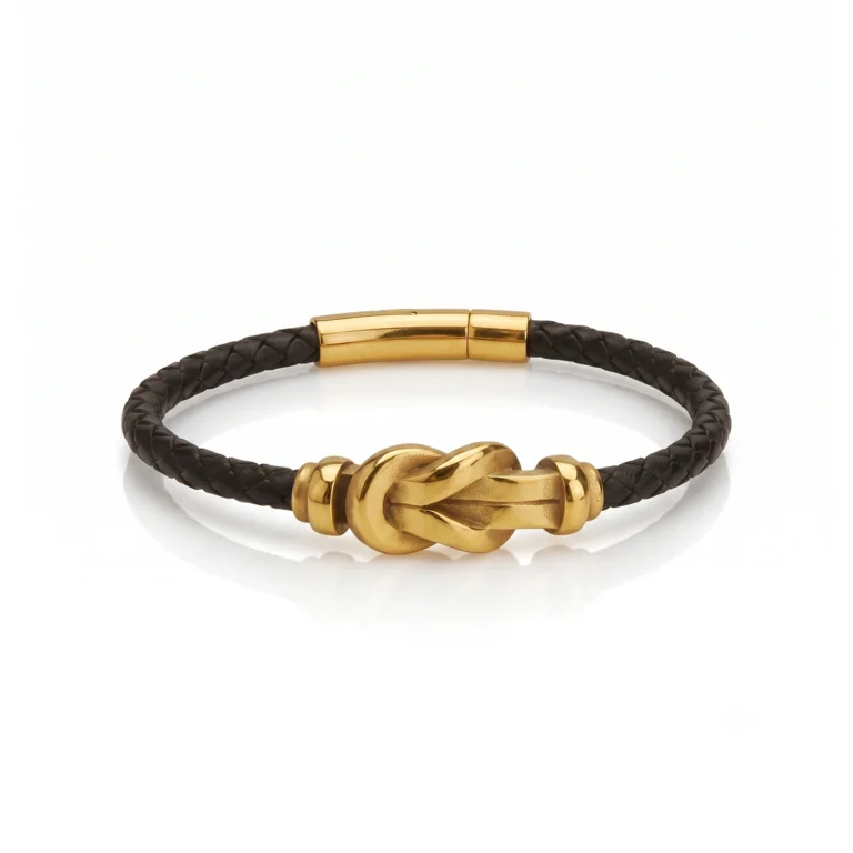 Gold Hercules Knot leather bracelet