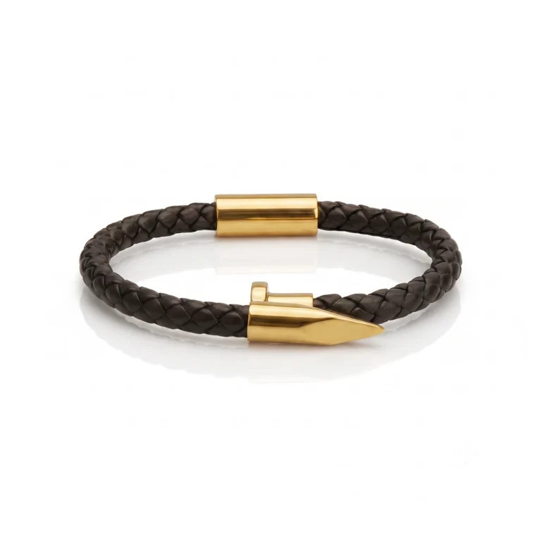 Gold Nail Braided Leather Bracelet