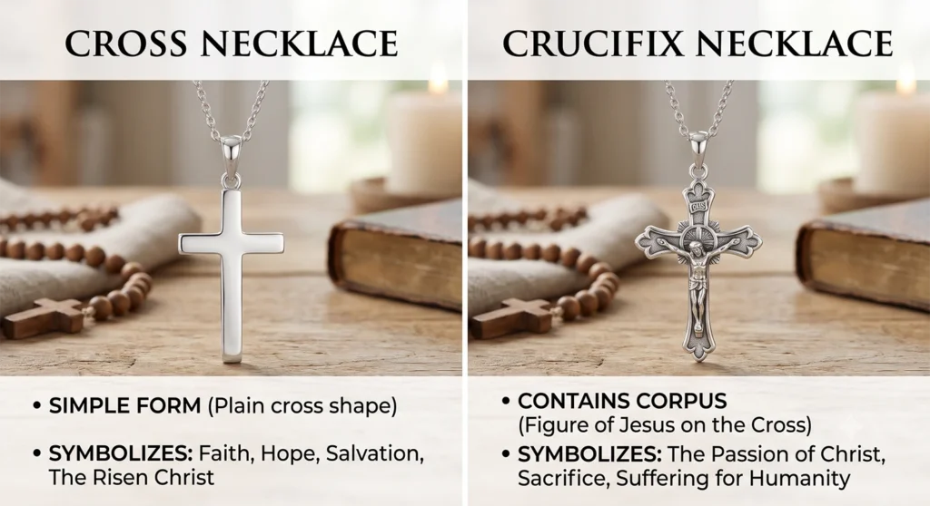 cross vs crucifix necklace