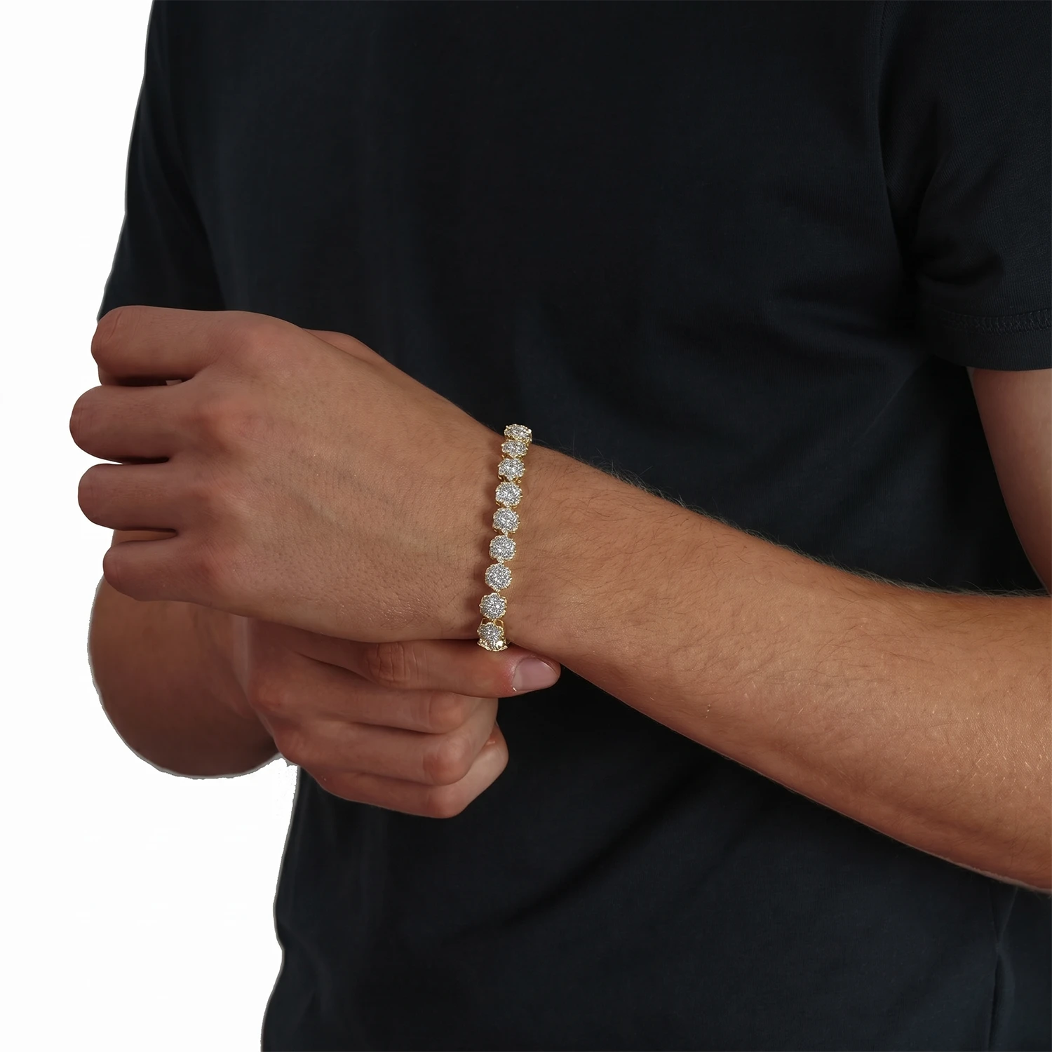 gold flower cluster bracelet for men