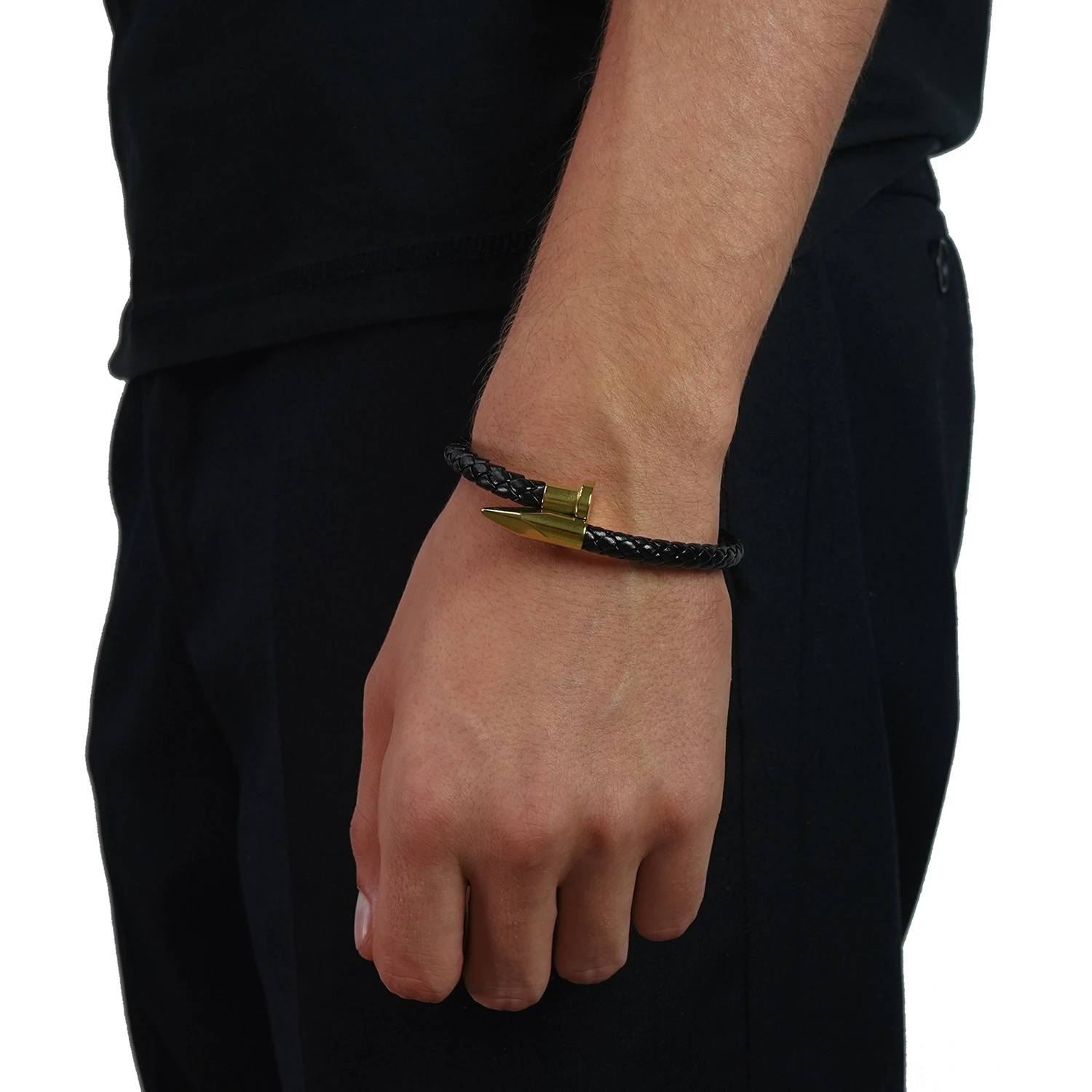 gold nail bracelet leather