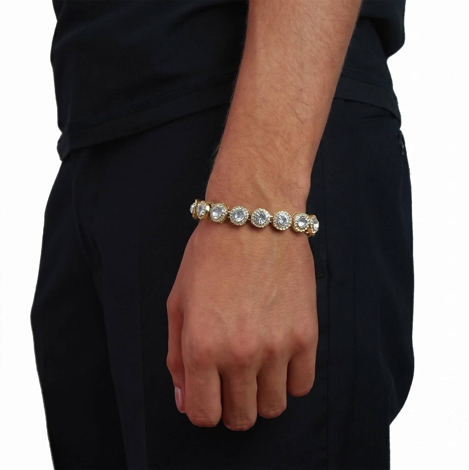 halo tennis bracelet gold