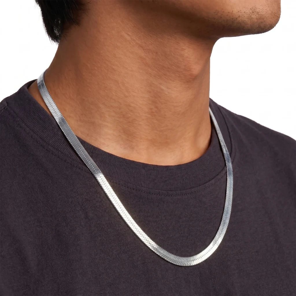 Most Popular Men's Chains: Which Style, and When to Wear It 4 herringbone chain silver