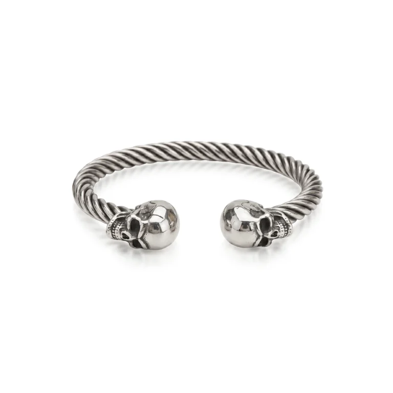 mens silver skull cuff bracelet