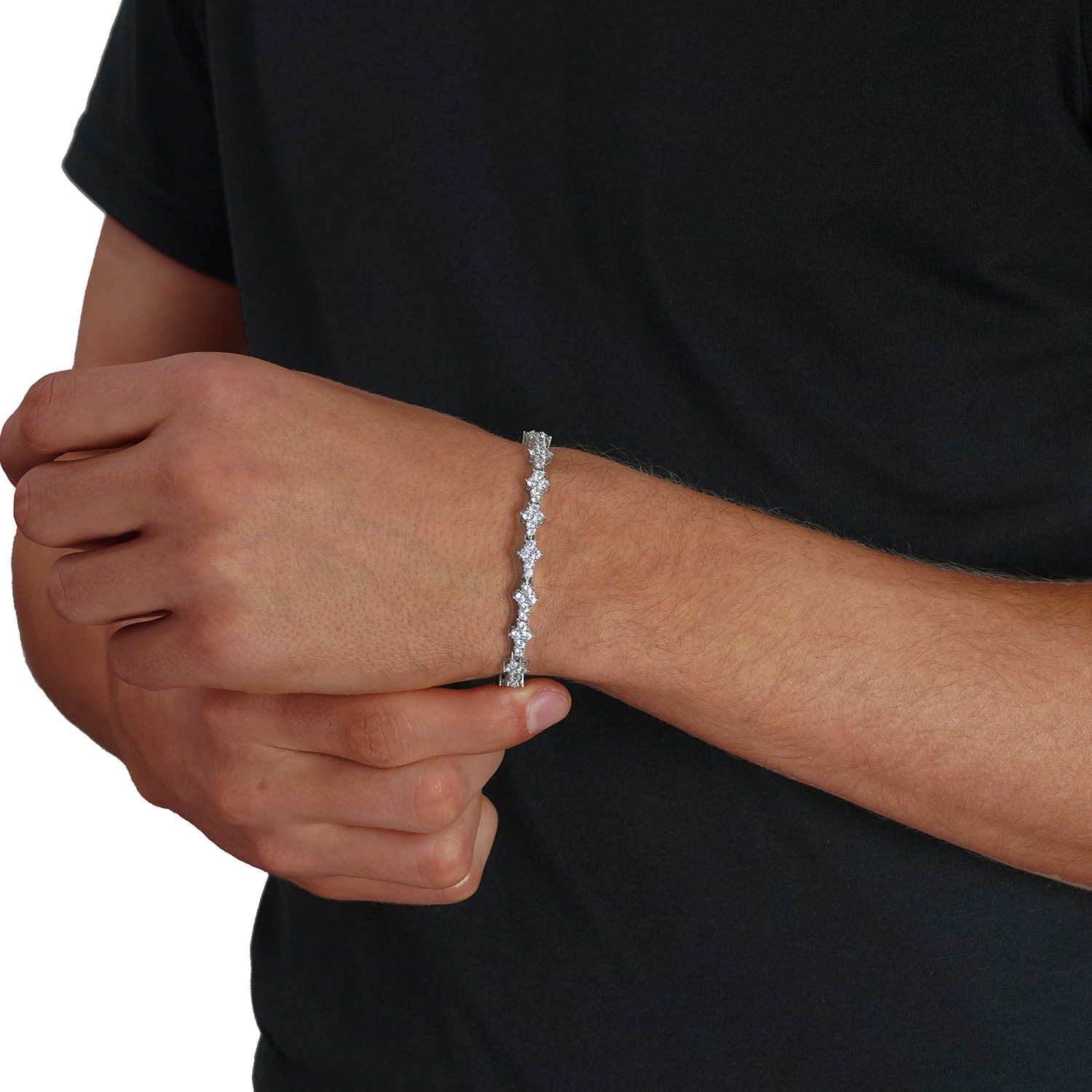 silver iced bracelet for men