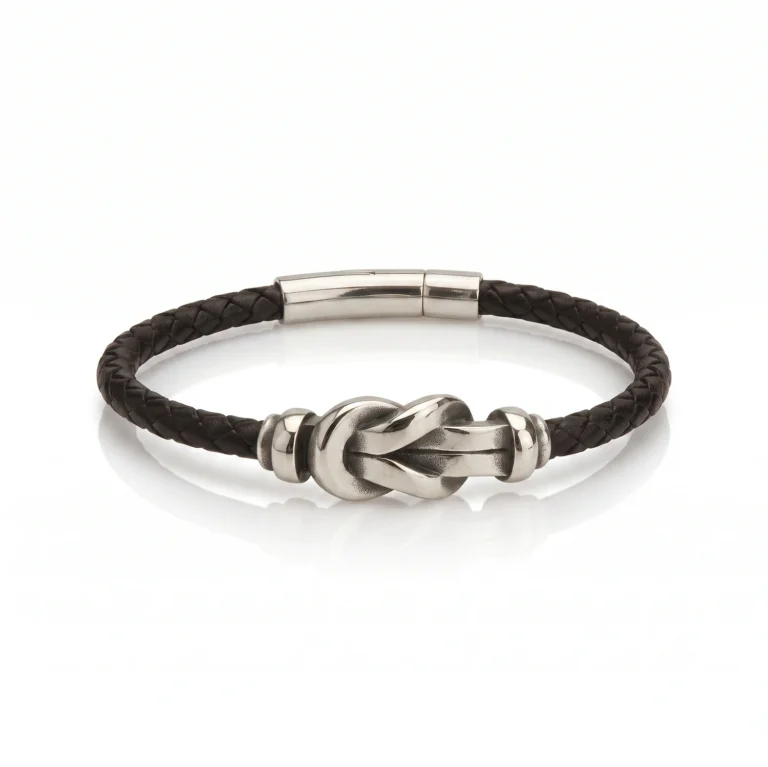 silver reef knot leather bracelet