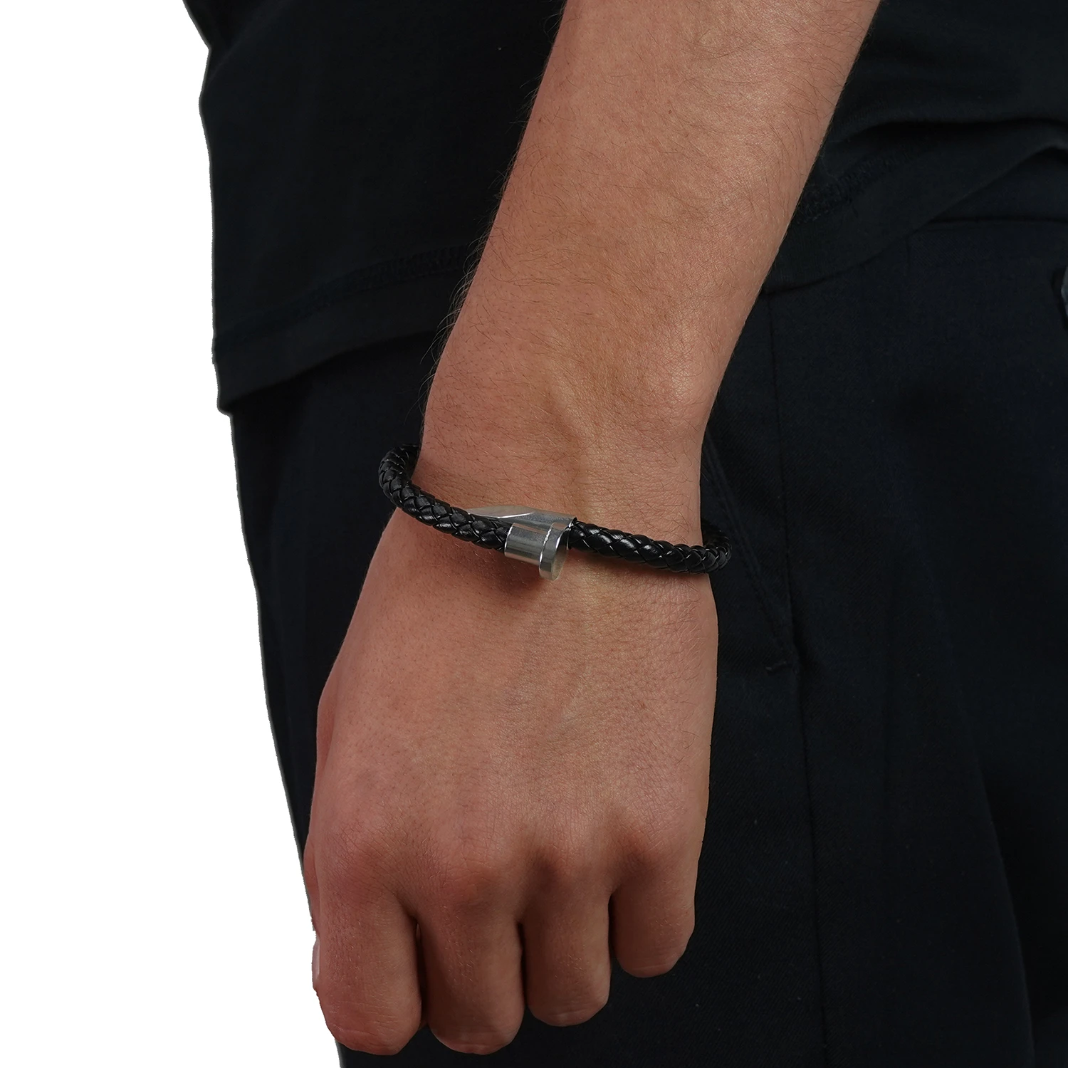 silver nail bracelet for men