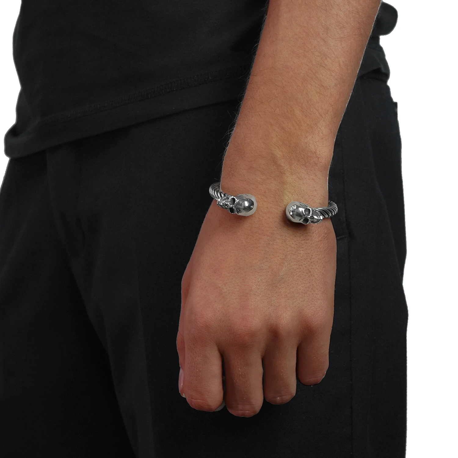 silver skull head bracelet