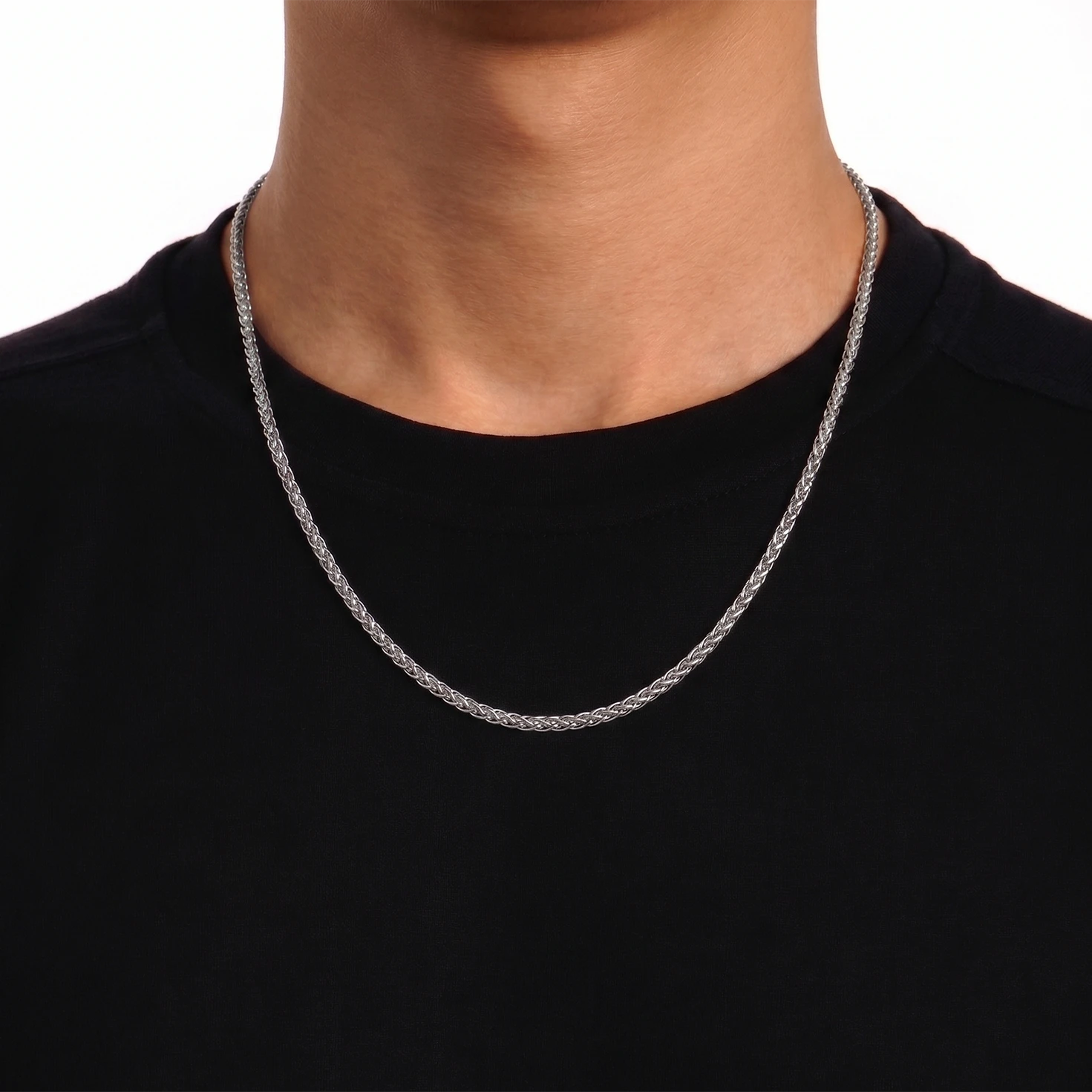 silver wheat chain for men