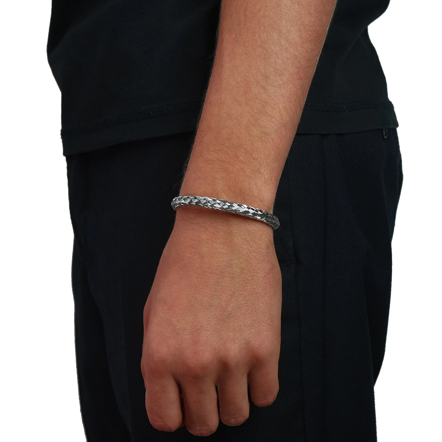 silver woven cuff bracelet for men