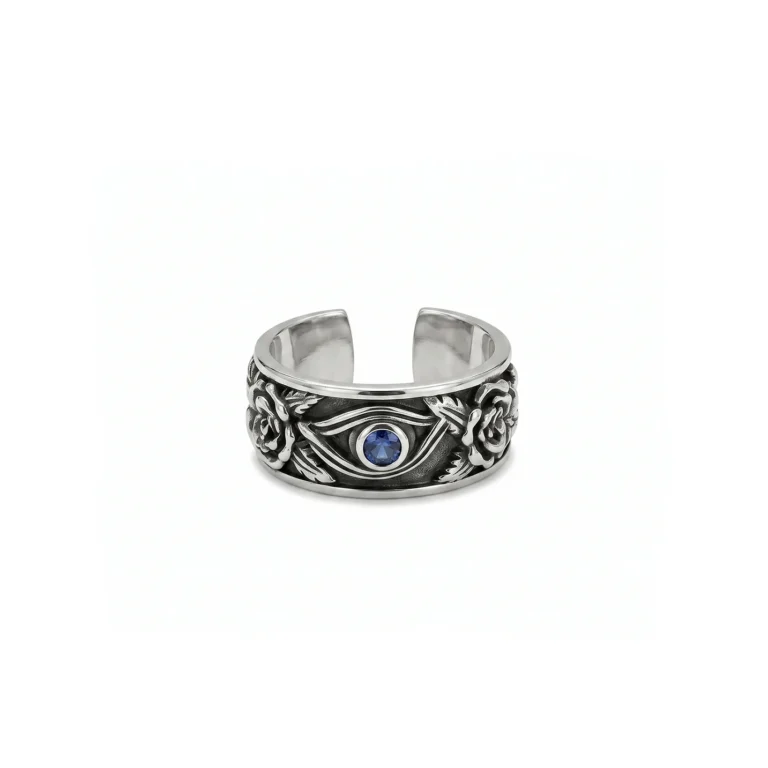 Silver Evil Eye Silver Ring with blue gemstone in eye