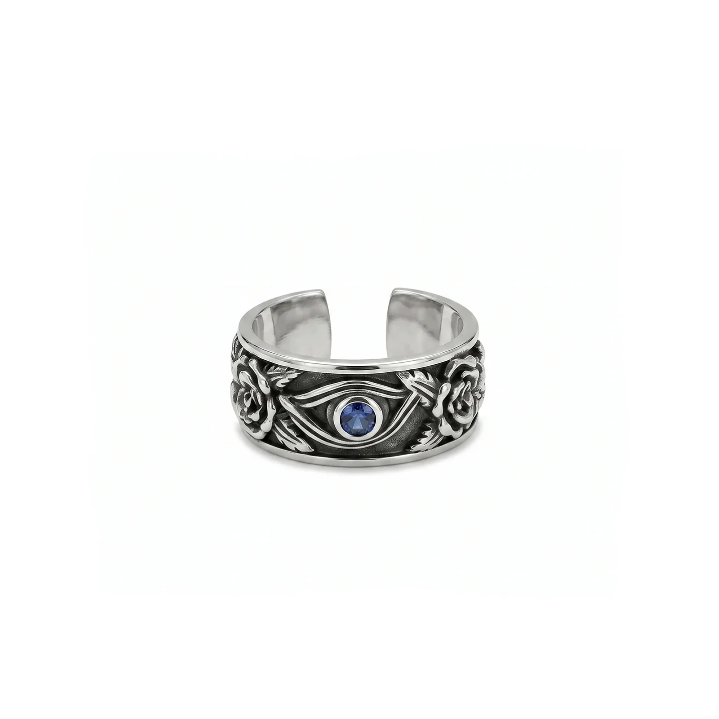 Silver Evil Eye Silver Ring with blue gemstone in eye
