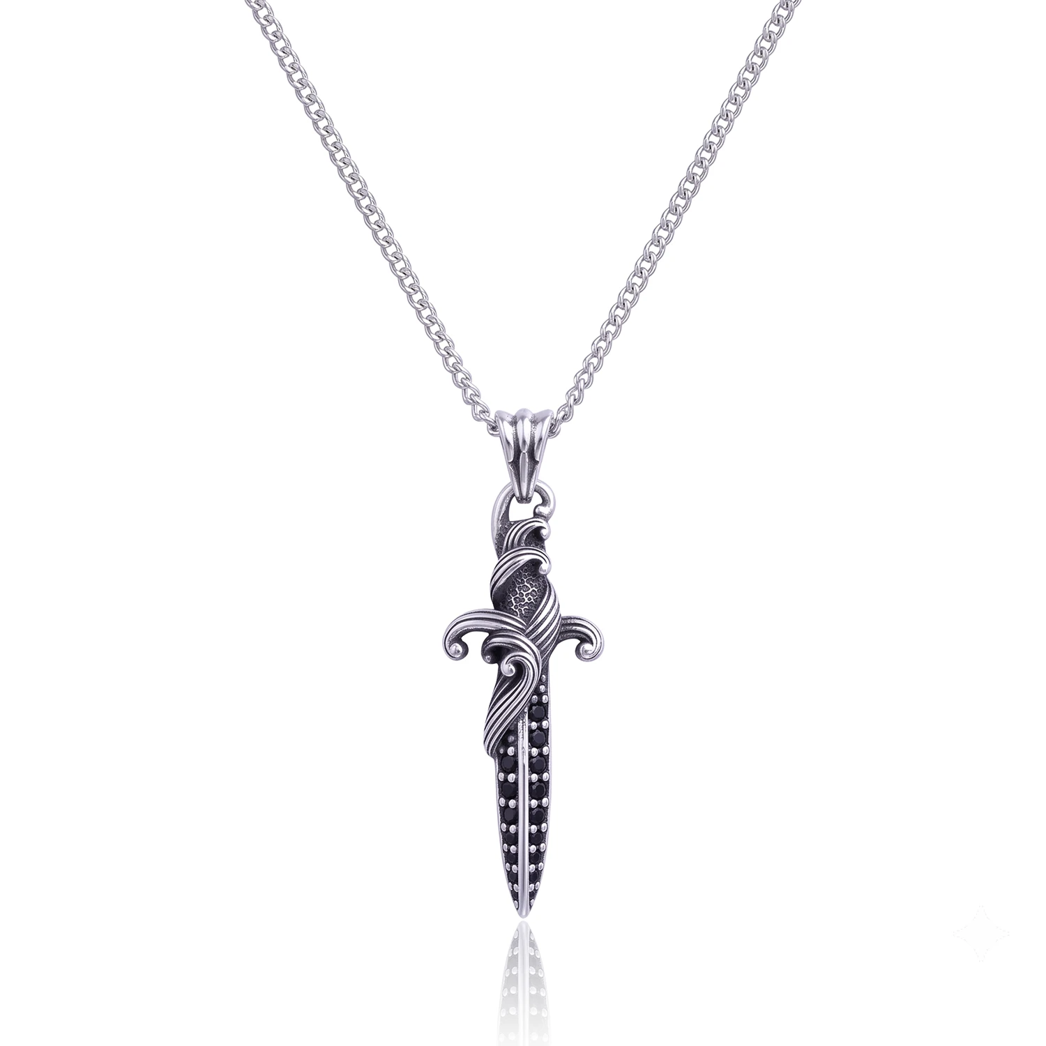 mens silver dagger necklace