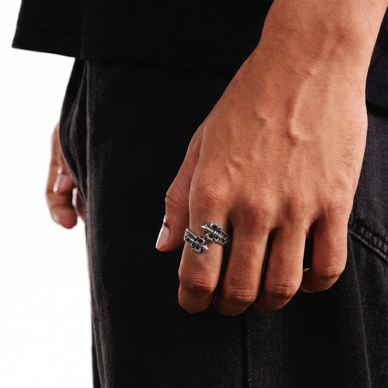 mens silver fleur de lis wrap ring