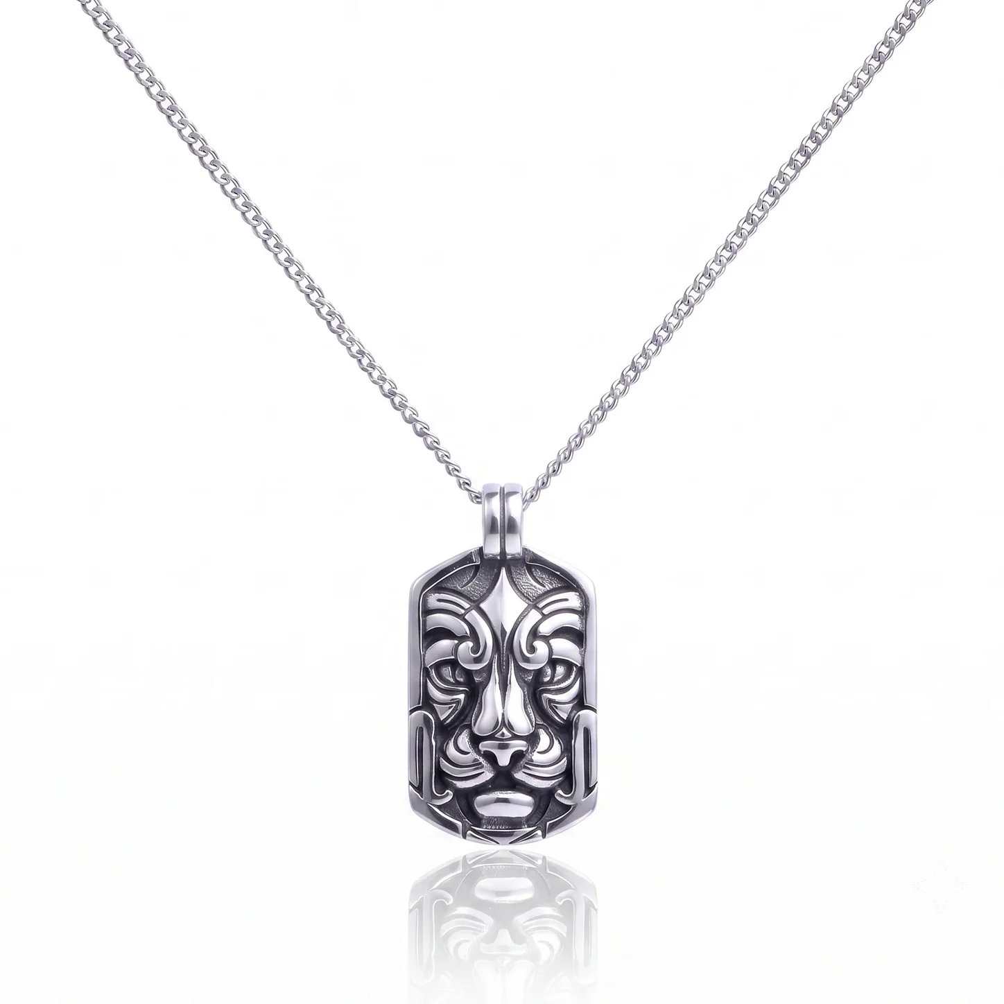 silver lion head pendant necklace