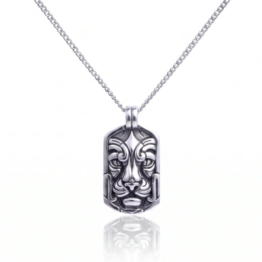 silver lion head pendant necklace